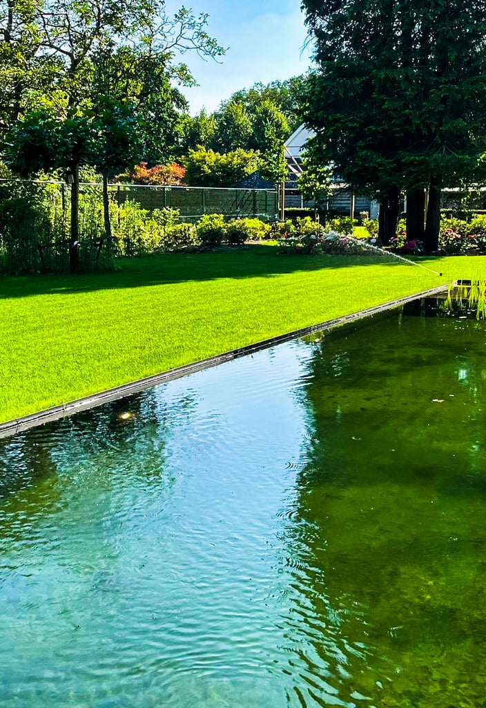 tuin met vijver en kleurrijke bloemenpracht